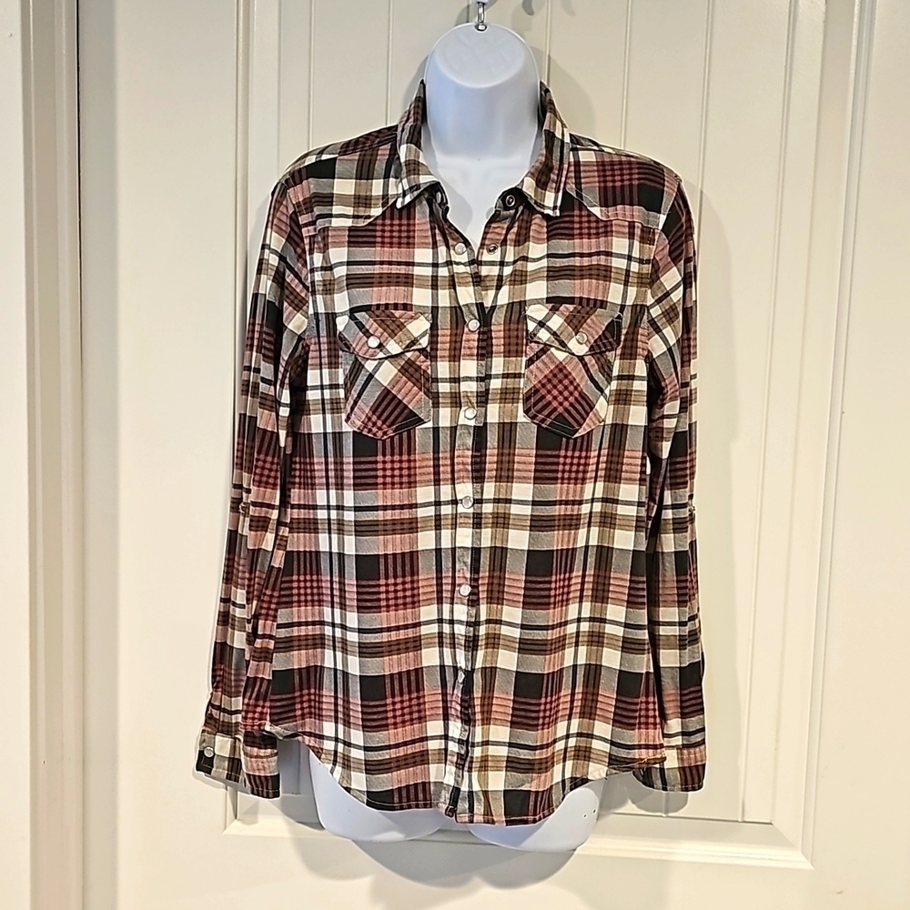 WOMENS Passport L/S Pearl Snap Cowgirl Western Shirt Sz M S